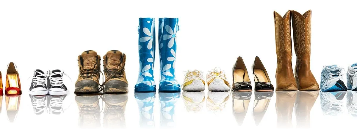 collage of footwear