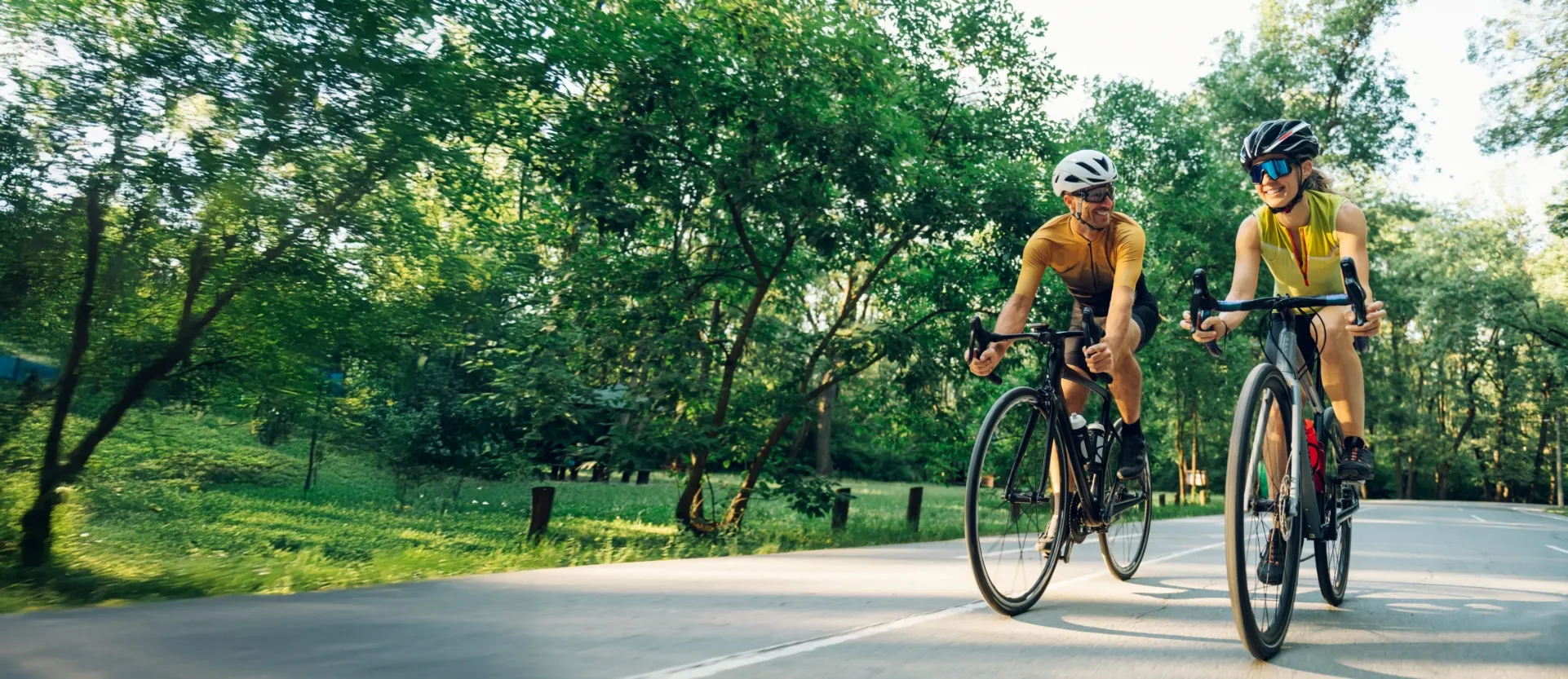 couple riding their bikes together