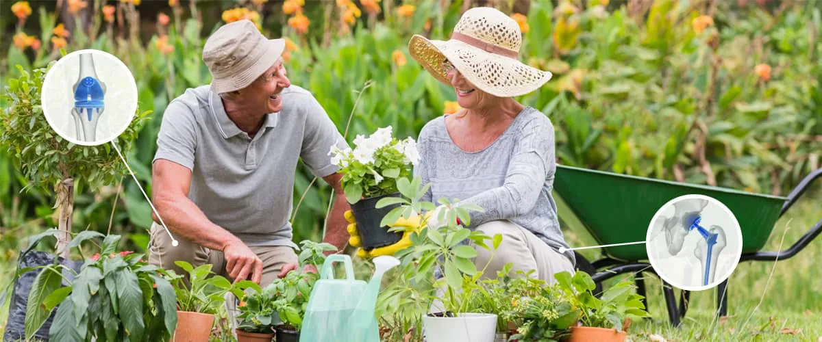 older couple gardening together